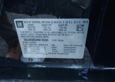 2017 Chevrolet Silverado 1500 1Lz z USA, uszkodzony, nr VIN 3GCUKSEC8HG135308